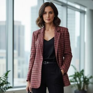 Vintage Paul Stanley Red Black Plaid Blazer • Power Suit Jacket •  Women's 4